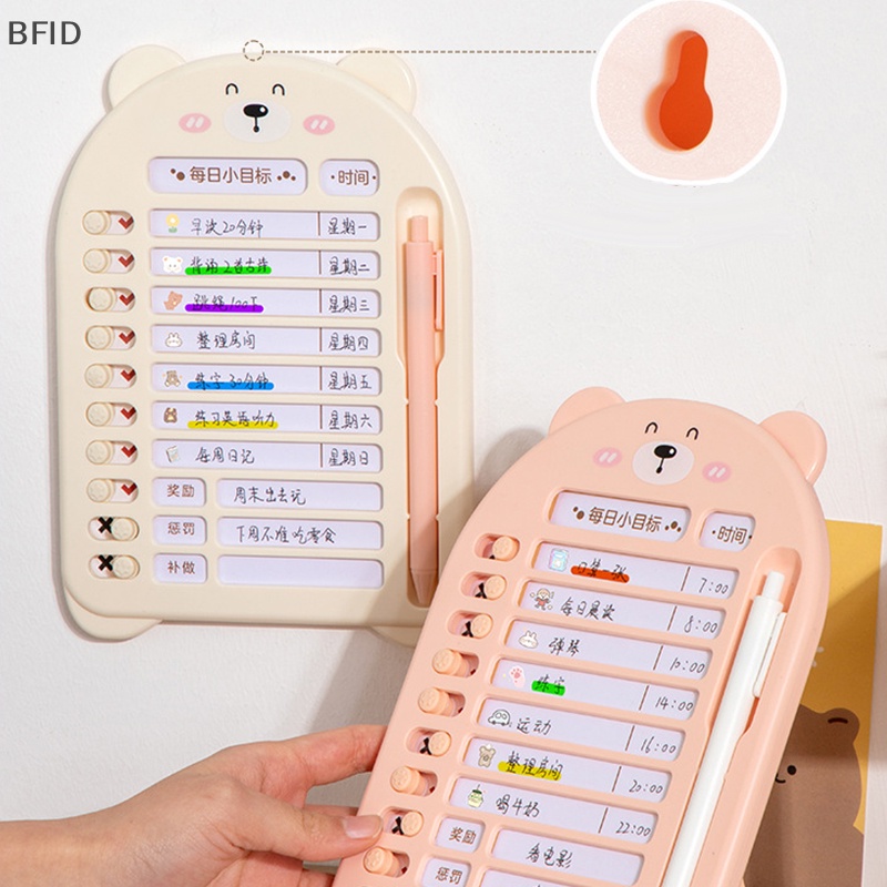 [BFID] Adjustable Beruang Lucu Memo Checklist Board Disiplin Diri Anak-Anak Punch Card Hiasan Dinding Reusable Checklist Jadwal Liburan Memo Board Manajemen Waktu [ID]