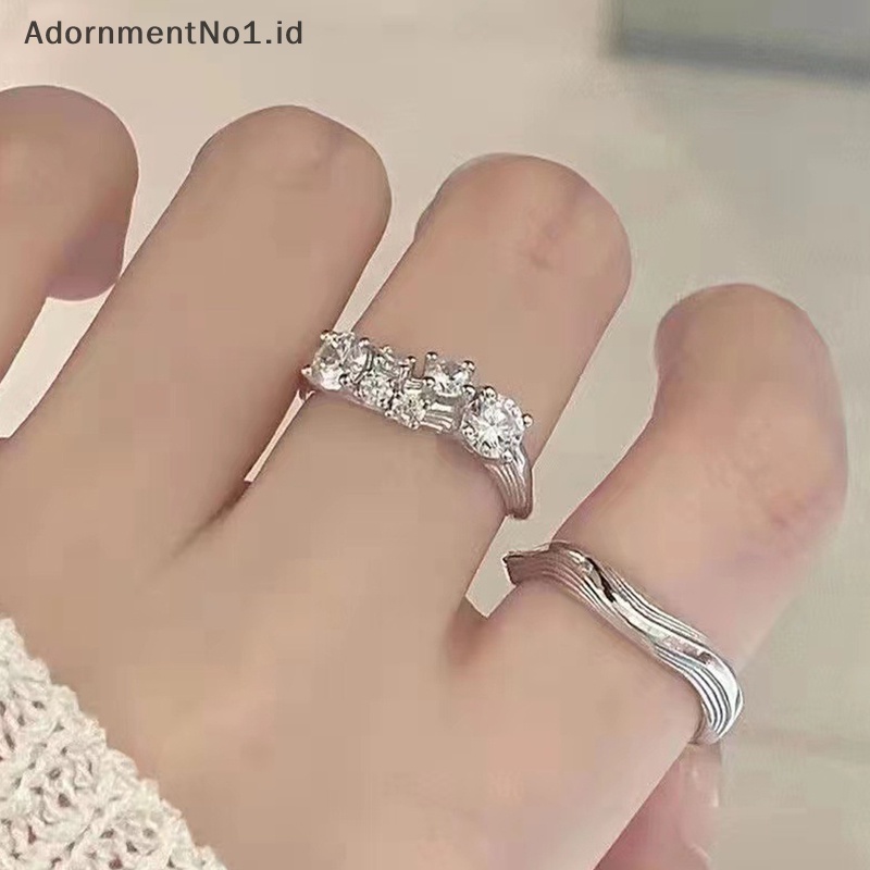 [AdornmentNo1] Fashion pasangan jari telunjuk cincin kristal zirkon cincin terbuka dapat disesuaikan untuk pecinta wanita pernikahan pertunangan perhiasan hadiah