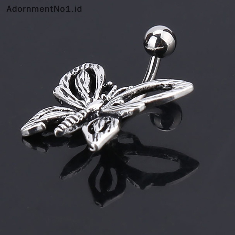 [AdornmentNo1] Warna perak Butterfly Belly Navel Ring Stud cincin kancing perut paduan kristal Bar untuk wanita seksi pusar perhiasan tubuh