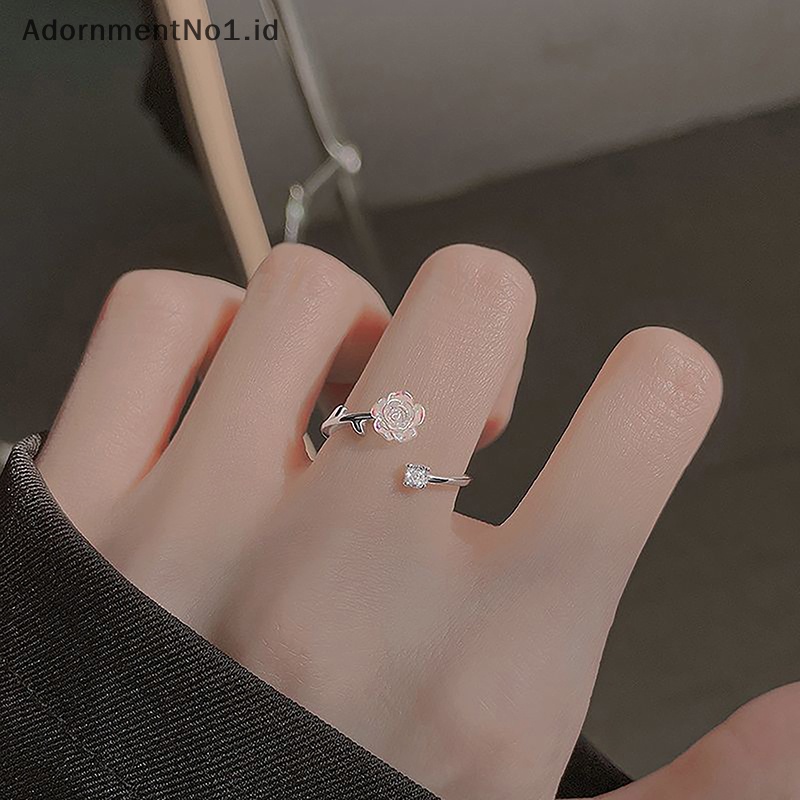 [AdornmentNo1] Korea hitam Rose bunga berbentuk cincin pembukaan untuk wanita gadis Fashion cahaya zirkon cincin jari telunjuk yang dapat disesuaikan perhiasan pesta