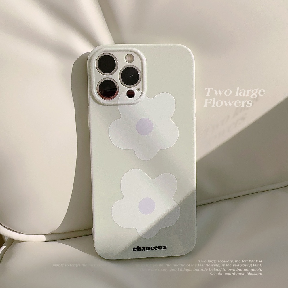 IPHONE Casing Ponsel Warna Cahaya Musim Panas Dengan Ukuran Besar Bunga Putih Pelindung Lensa Kamera Phone Case Cover Untuk Iphone11 12 13 14 PLUS PRO MAX
