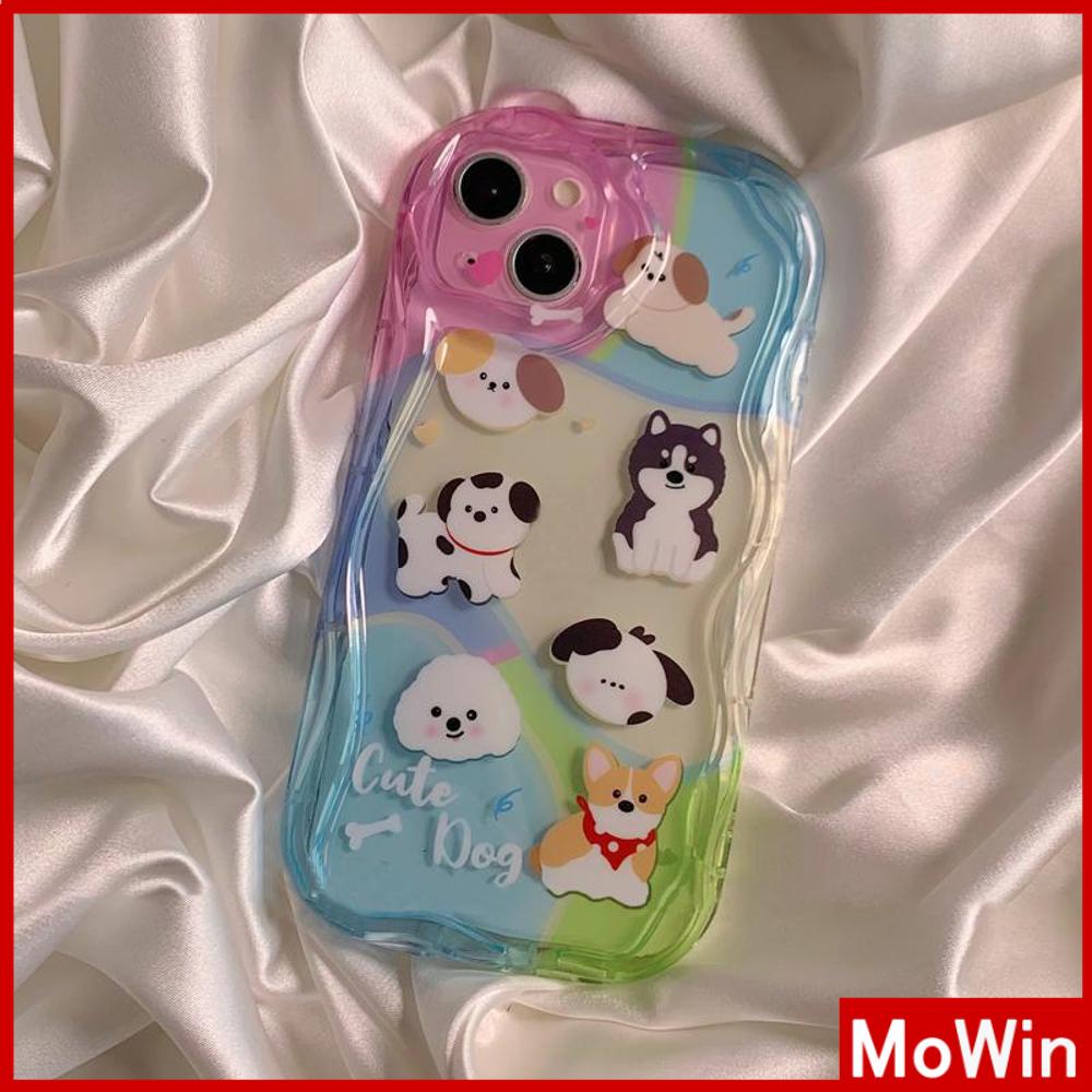 Case iPhone 14 Pro Max iPhone Case 3D Tepi Melengkung Gelombang Bening Phone Case TPU Airbag Tahan Guncangan Kamera Case Cute Kartun Anjing Kompatibel dengan iPhone 13 Pro Max 12 Pro Max 11 Xr 7 8