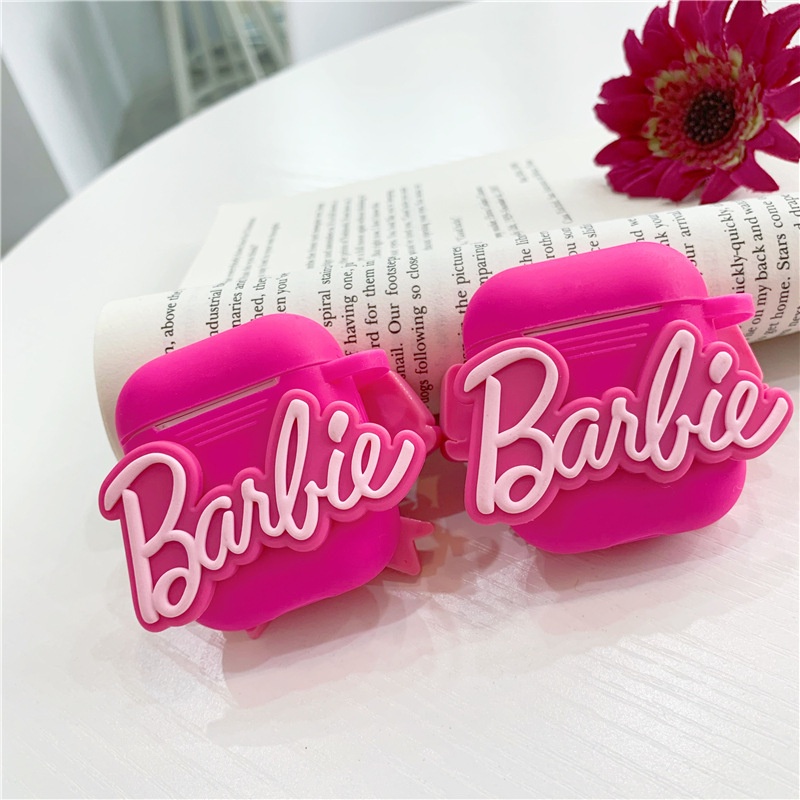 Cartoon Cute Barbie Bow Headset Protective Case Compatible for Apple Airpods 1 2 3 Pro 2 Soft Shell with Keychain