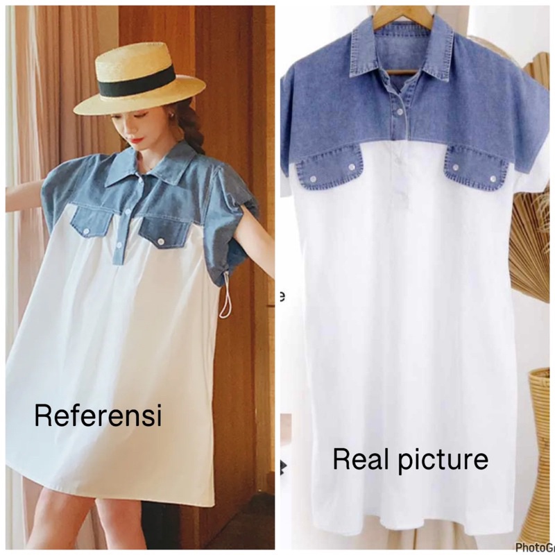 DRESS WANITA KATUN KOMBINASI DENIM