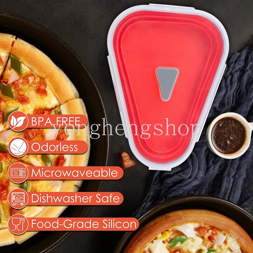 Portable Silicone Reusable Pizza Packing Box Wadah Irisan Pizza Segitiga Dapat Dilipat Dengan 5nampan Saji Microwavable Lunch Bento Box Penyimpanan Makanan Dapur