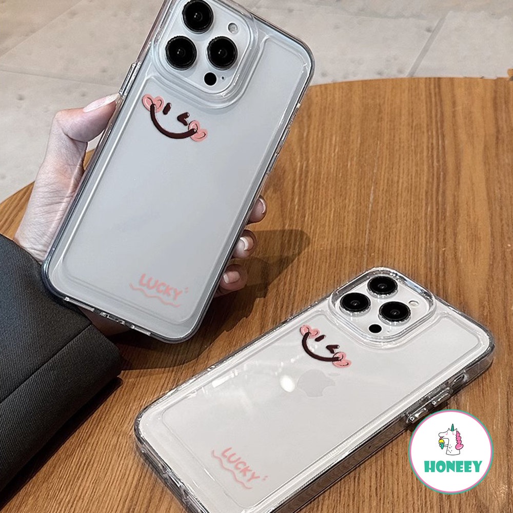 IPHONE Ins Simple Smiley Phone Case Kompatibel Untuk Iphone14 11 12 13 Pro Max XR XS 7Plus 8Plus Akrilik Bening Tahan Guncangan Penutup Belakang