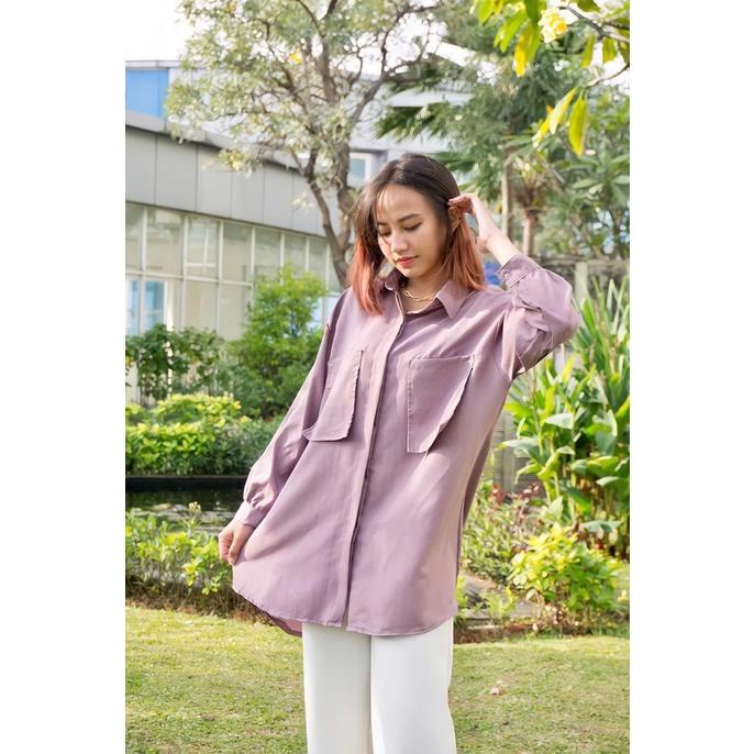 KEMEJA WANITA POCKET OVERSIZE ZS 1003 Korean XXL Shirt Kemeja LENDERS  Blouse CEWEK KANTONG LENGAN PANJANG