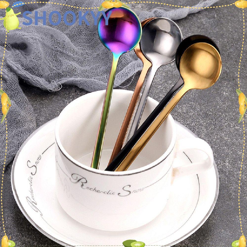 CHOOKYY Sendok Kopi Cermin Refleksi Warna Solid Round Dessert Spoon