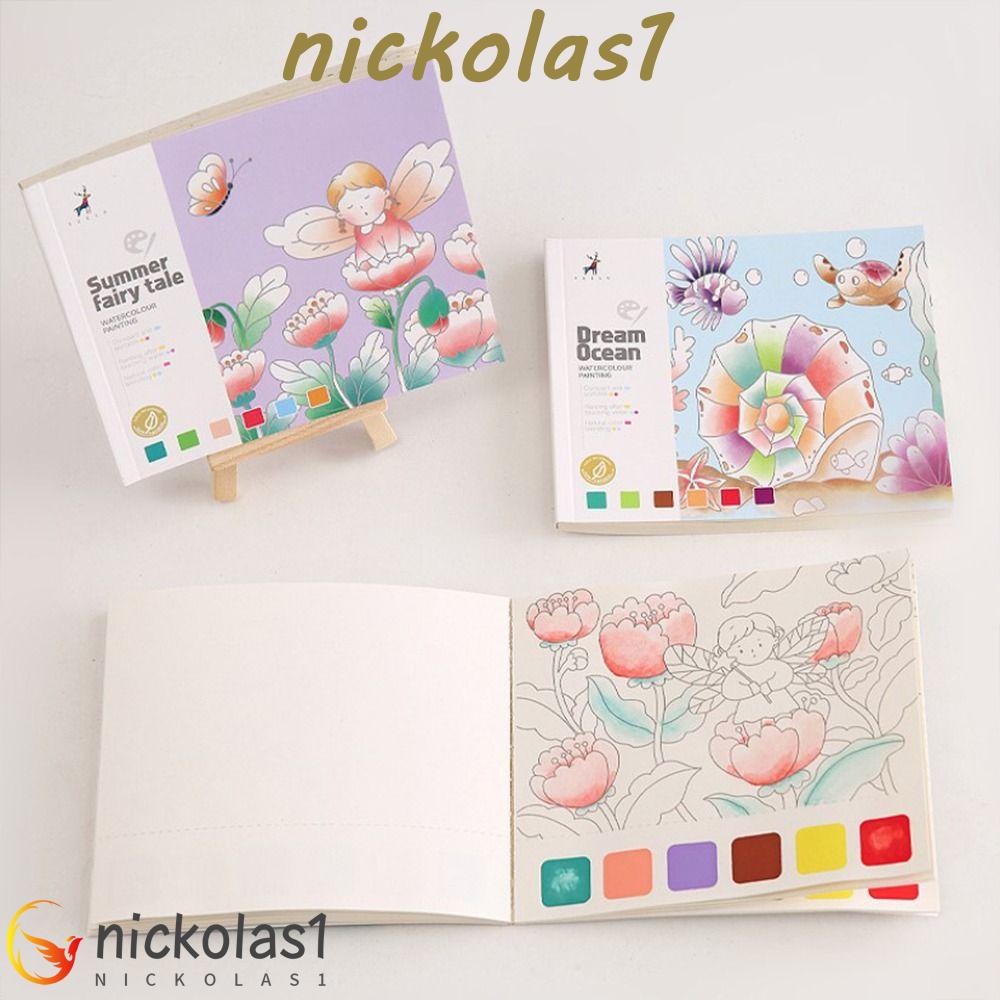 NICKOLAS1 Buku Mewarnai Dengan Cat Dan Kuas 20halaman Anak Gouache Art Set Mainan Mewarnai Tk Set Alat Artis Kertas Cat Air