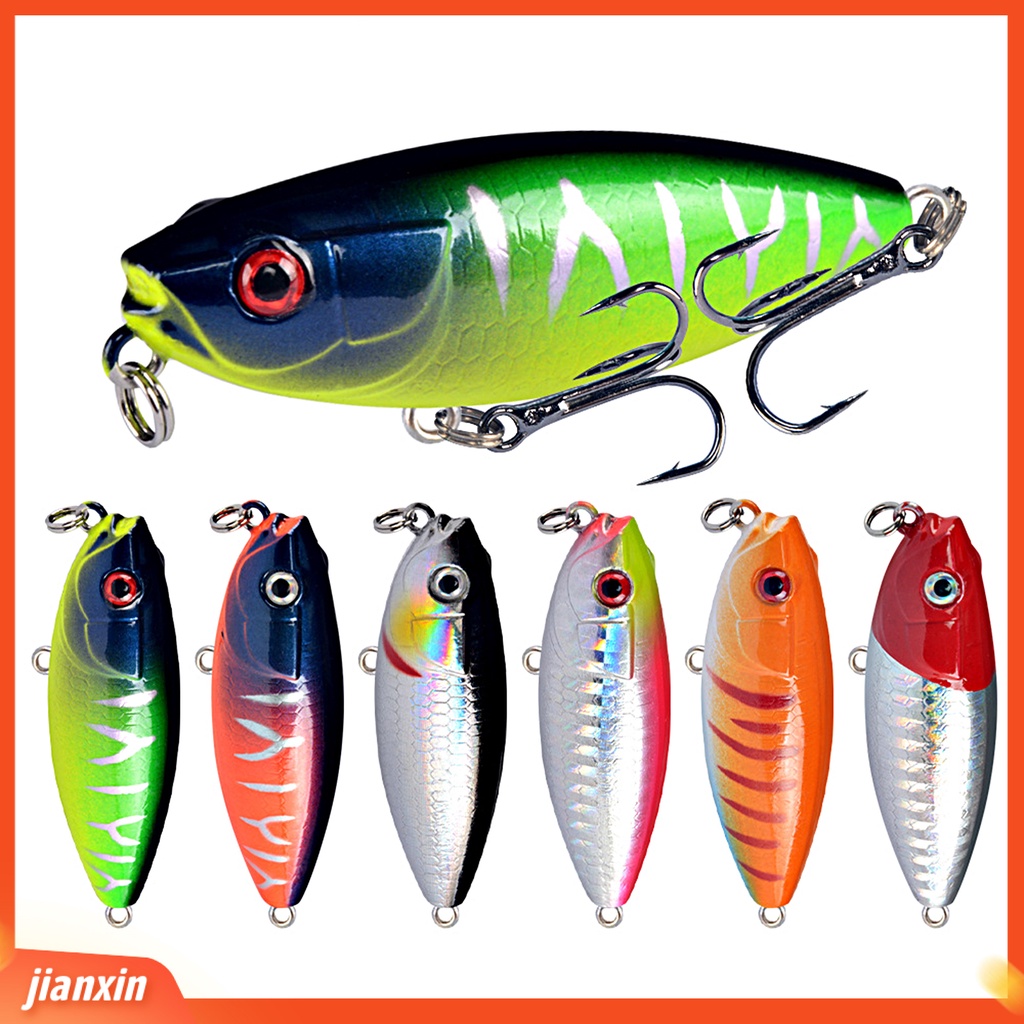 (In Stock) 6cm/7g Umpan Pancing Warna Terang Realistis 3D Mata Bola Kebisingan Kulit Hidup Berduri Tajam Treble Hook Pensil Lure Memancing Aksesori