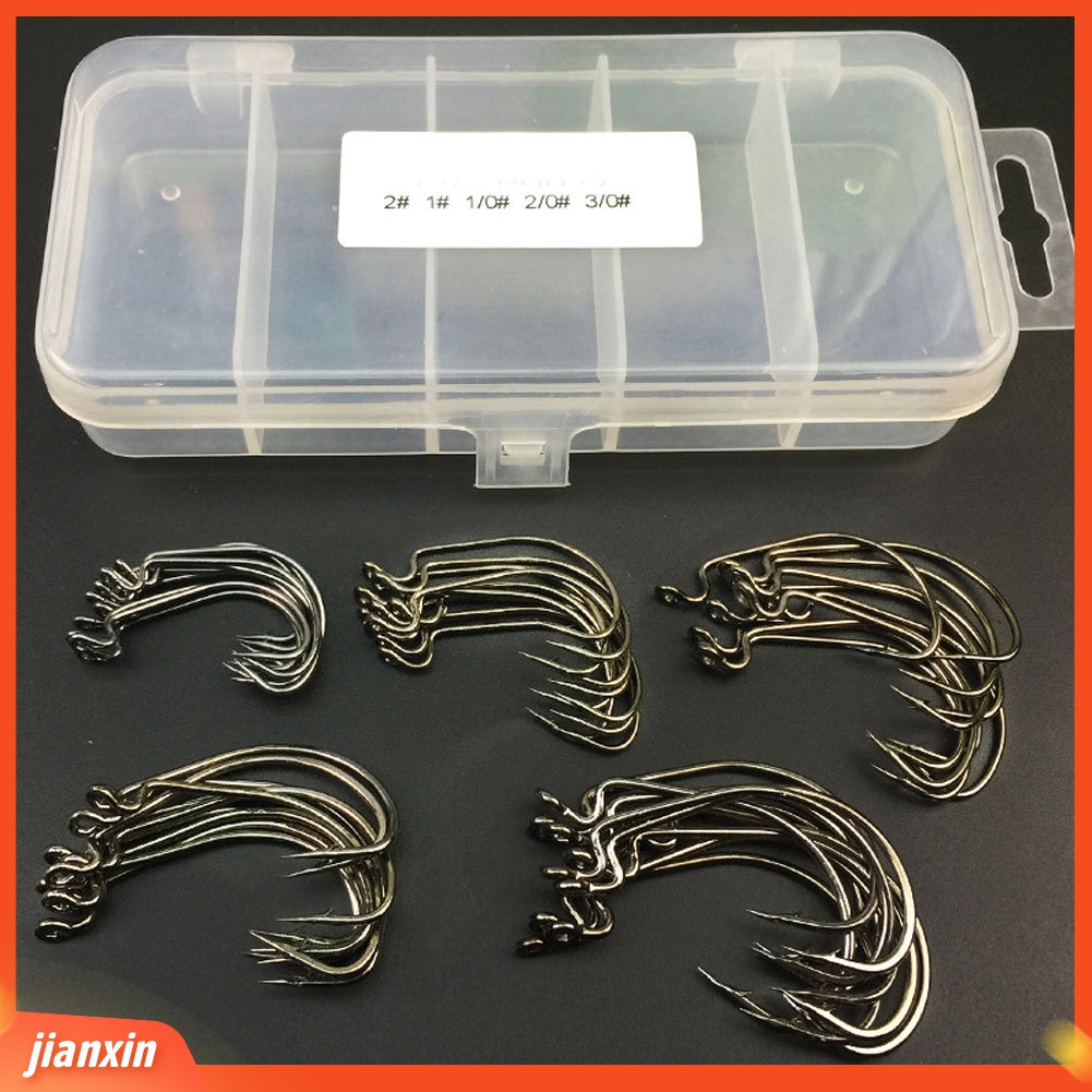 (In Stock) 50pcs2#1#1/0#2/0#3/0#Lure Carp Sea Fishing Hooks Dengan Aksesoris Box Tackle