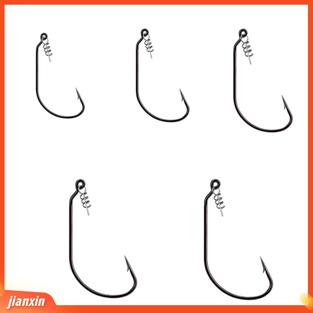 (In Stock) 50Pcs Kait Jig Umpan Lembut Cacing Baja Karbon Tinggi Dengan Pin Twist Spring Lock