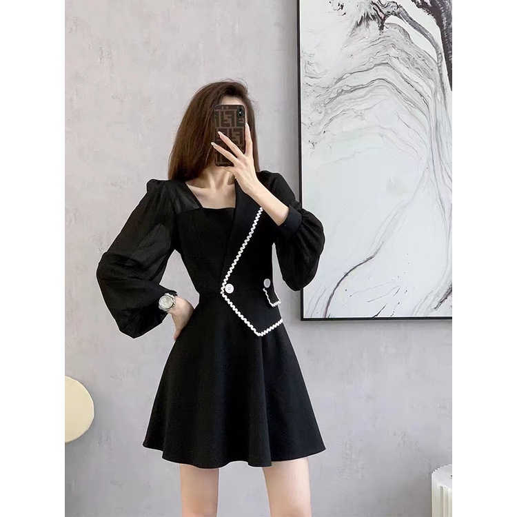 Blazar Dress Black /Dress Korea Hitam Wanita Lengan Panjang Premium