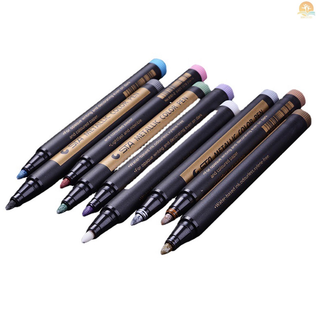 In Stock 10warna Set Penanda Metalik Cat Akrilik Penanda Seni Berbasis Air Ujung 2mm Cepat Kering Tidak Beracun Untuk Lukisan Batu Kertas Hitam Scrapbooking Kerajinan Keramik Kaca Batu Graffi