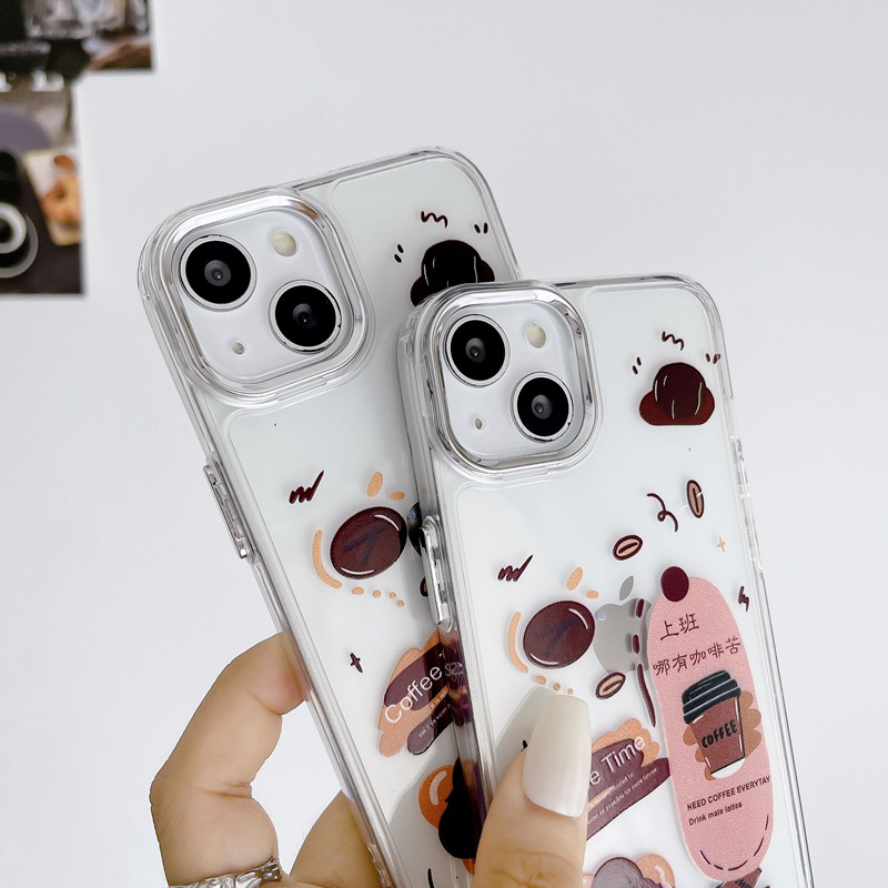 【Independent buttons】Clear Silicone Soft Case IPhone 6S 7 8 Plus SE XR XS Max 11 12 13 14 Pro Max 14 Plus Coffee Brown