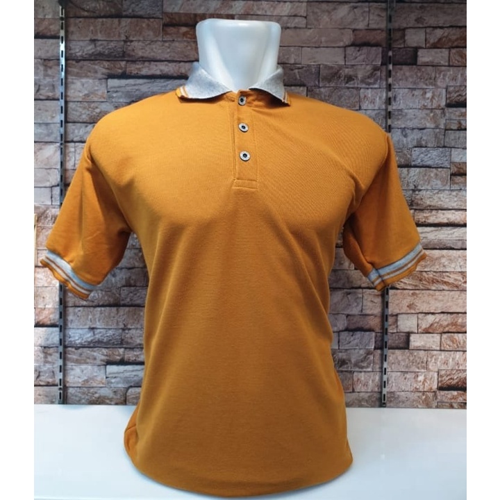 Kaos kerah FO KOMBINASI lengan pendek warna MUSTARD  /  kaos kerah seragam / Kaos kerah pendek list 