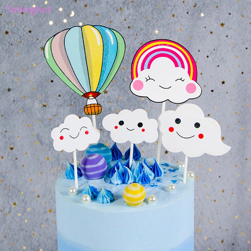 Tolonghot&gt; Awan Lucu Warna-Warni Balon Udara Panas Mini Cupcake Sisipan Kartu Perlengkapan Pesta Ulang Tahun Anak Toppers Dekorasi well