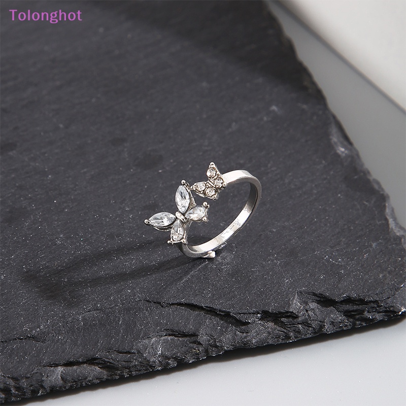 Tolonghot&gt; Korea Cincin Kupu-Kupu Paduan Berkilau Untuk Wanita Fashion Perhiasan Kepribadian Niche Adjustable Open Perhiasan Pesta Pernikahan well