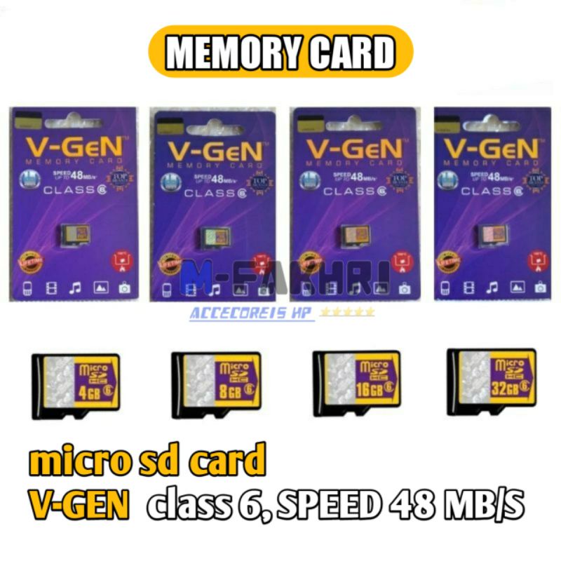 MEMORY/MICRO SD CARD V Gen memori V GeN V-GeN Class 6 speed MB/S 4 GB/8 GB/16 GB/32 GB  ORIGINAL SEM