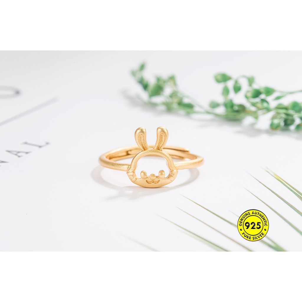 Cincin Kelinci Buram Emas 18K Cincin Terbuka Simple Lucu U1524