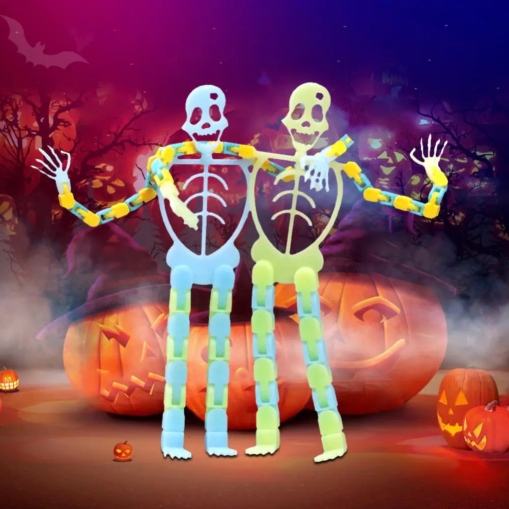 Halloween Dressing Skeleton Halloween Novelty Luminous Human Skeleton Toy/Kreatif DIY Neon Tengkorak Mainan Dengan Stand Ponsel/Anti-Stres Blok Bangunan Hadiah Paty/