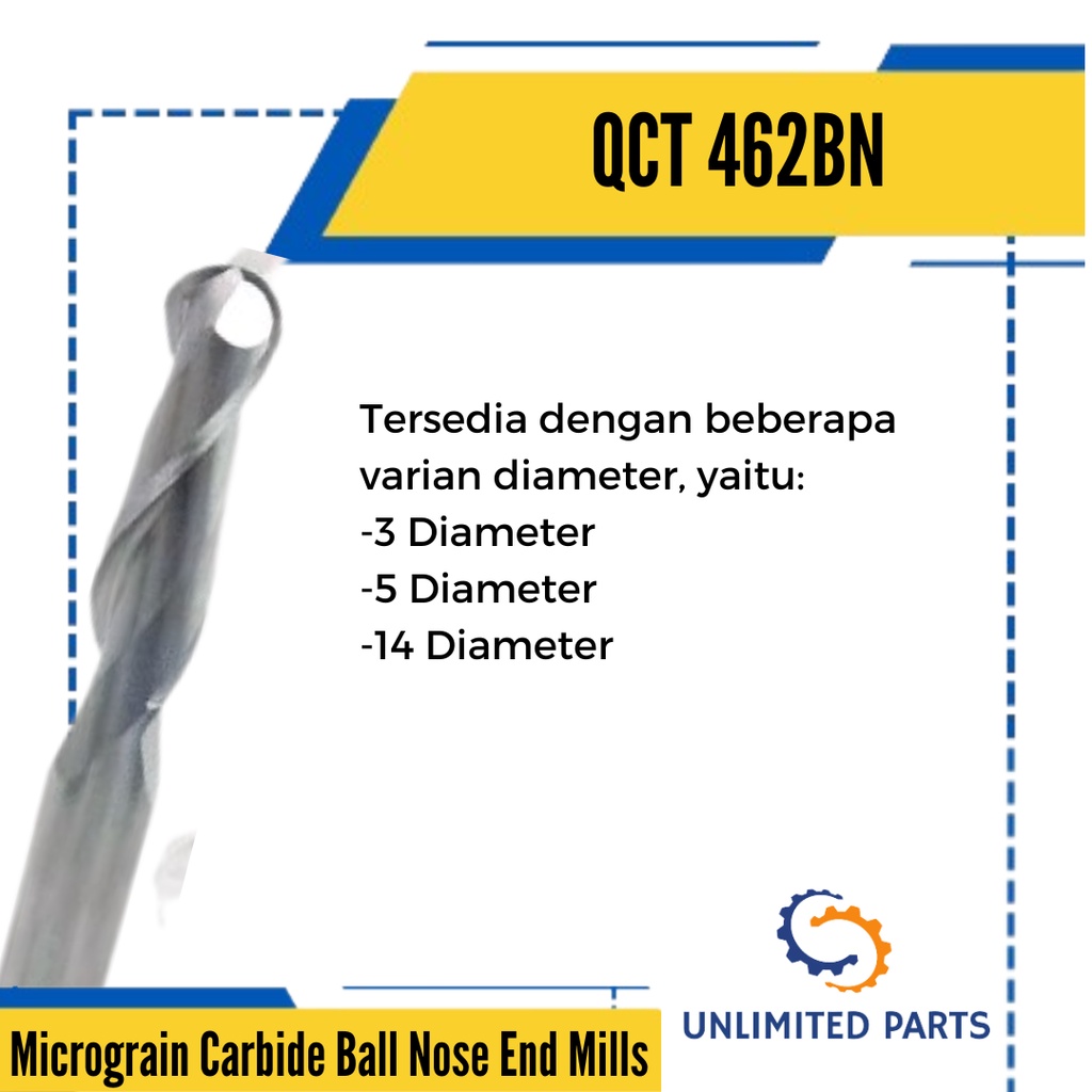 QCT End Mills 462BN - Micrograin Carbide 2 Flute Ball Nose EndMills