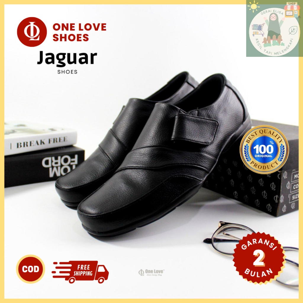 Sepatu Pantofel Pria One Love JAGUAR Tanpa Hak 3-5 Cm Warna Hitam Ukuran 39 Sampai 43 Bahan Kulit Si