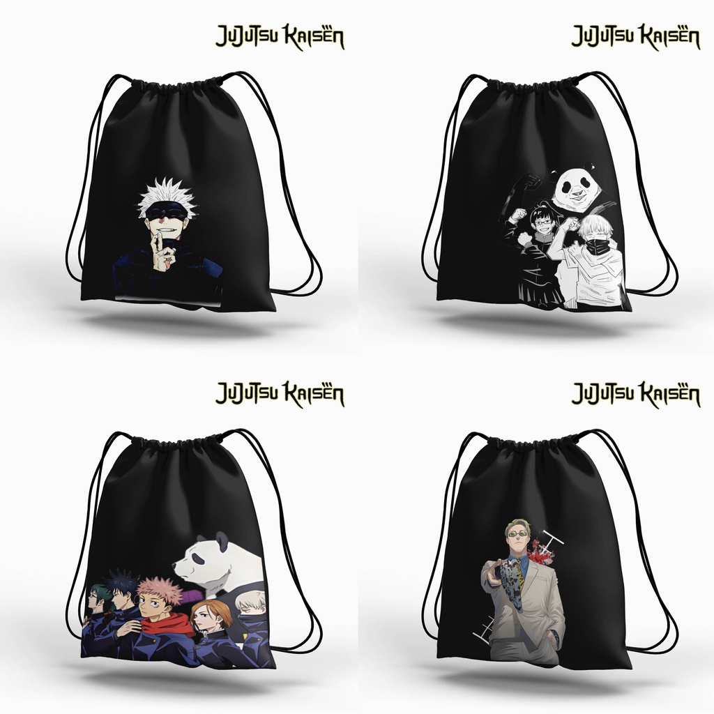 Stringbag Hitam Anime Jujutsu kaisen tas serut canvas blacu premium string bag