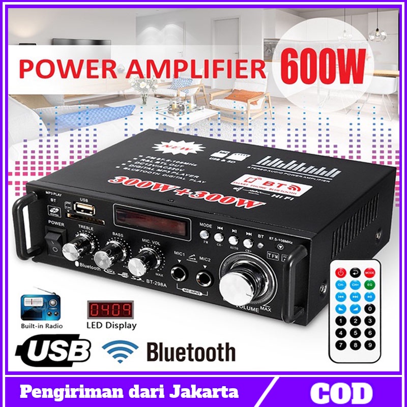 BT-298A 300+300W Ampli Amplifier Bluetooth Audio Karaoke Home Theater Bluetooth EQ Audio Amplifier Karaoke Home Theater FM Radio 600W