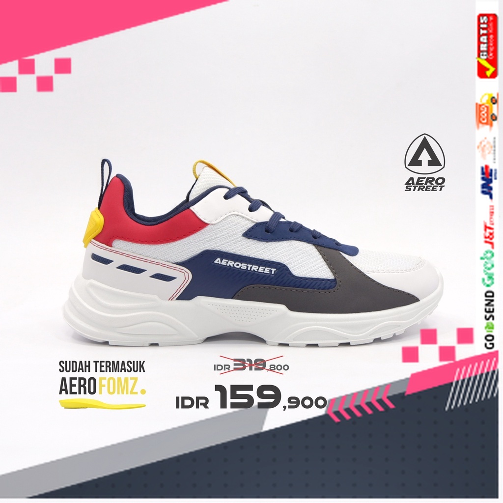 UKURAN SIZE 37 38 39 40 41 42 43 44 45 /Aerostreet 40-43 Riku Putih Biru Tua Merah - Sepatu Sneakers
