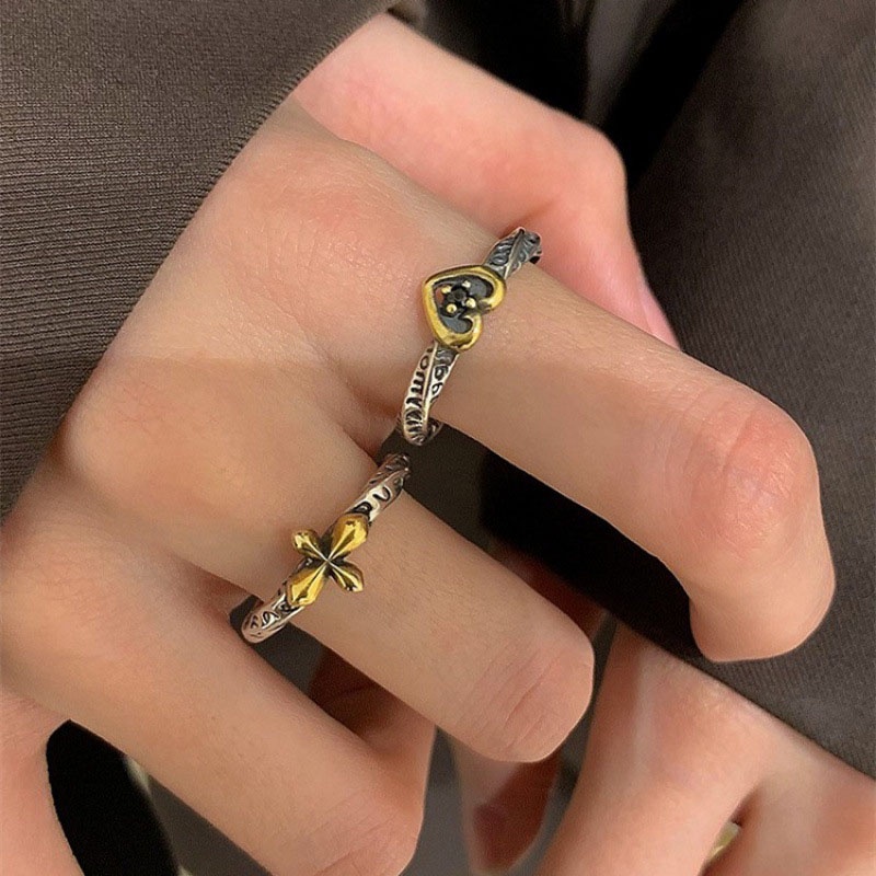 Cincin Huruf Silang Hati Fashion Alloy Berlian Imitasi Untuk Wanita