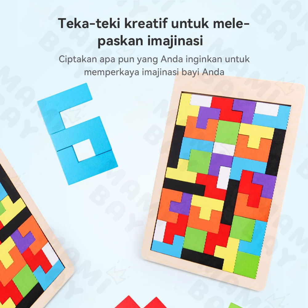 Mamibayi Puzzle Bentuk Geometri Tetris/Mainan Kayu Edukasi Anak