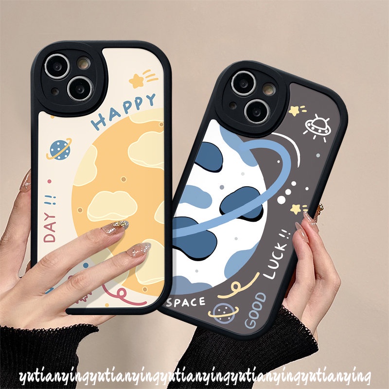 IPHONE Casing Pasangan Kompatibel Untuk Iphone13 12 11 14 Pro Max 7plus 7 6 8 XR 6s Plus X XS Max SE 2020 Happy Planet Space Luck Star Soft Tup Case