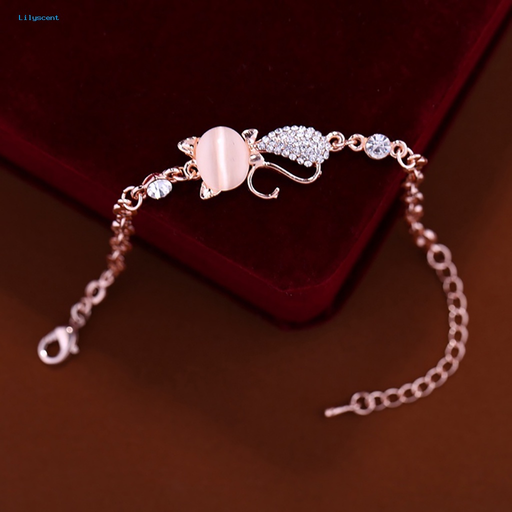 Gelang Rantai Lilyscent Alloy Untuk Pesta Berlian Imitasi Kucing Liontin Bangle Fashion