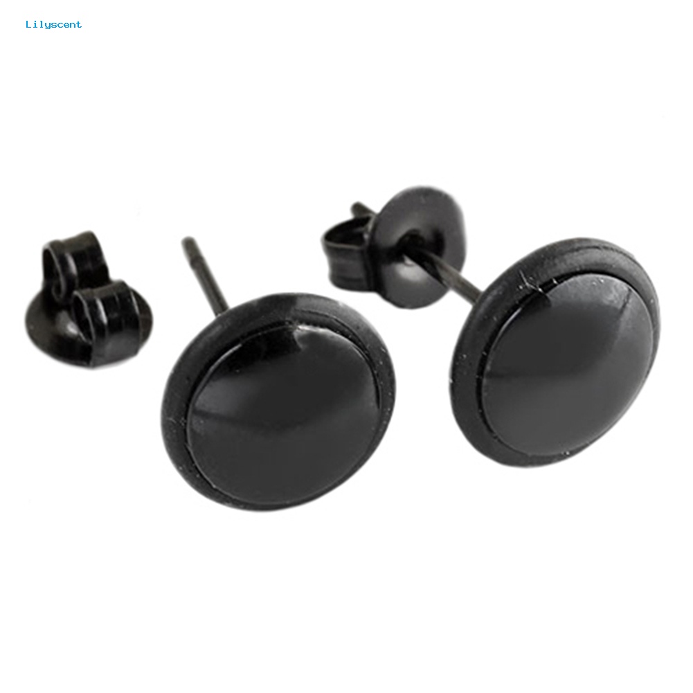 Lilyscent 1pasang Anting Stud Telinga Stainless Steel Bulat Hitam Fashion Pria Wanita