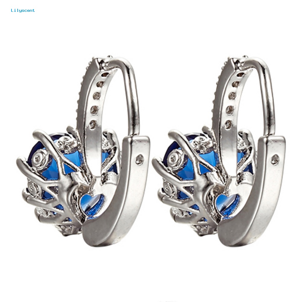 Lilyscent Women's 18K White Gold Plated Sapphire Blue Berlian Imitasi Jantung Leverback Earrings