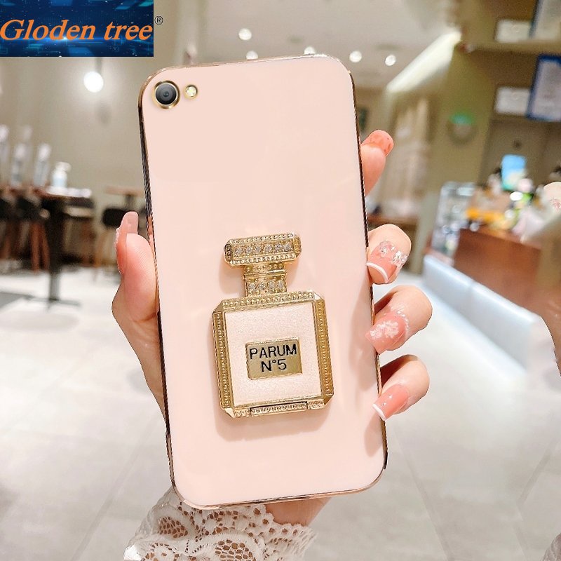 Casing Case Pohon Gloden Untuk Vivo Y53S 4G Y52 5G Y55 5G Y51 2020 Y51A 2021 Y50 Y66 Y65 Case Dengan Botol Parfum Kickstand Lipat Cakupan Penuh Case Kamera