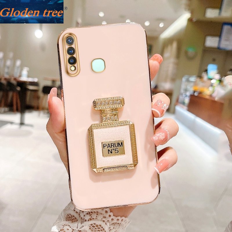 Casing Case Pohon Gloden Untuk vivo Y15S Y15A Y15 Y16 Y17 Y19 vivo Y16 Case Dengan Botol Parfum Kickstand Lipat Cakupan Penuh Casing Kamera