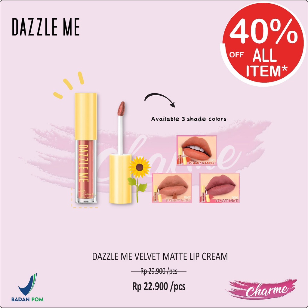 (READY &amp; ORI) DAZZLE ME VELVET MATTE LIP CREAM WATERPROOF LIPSTIK BPOM