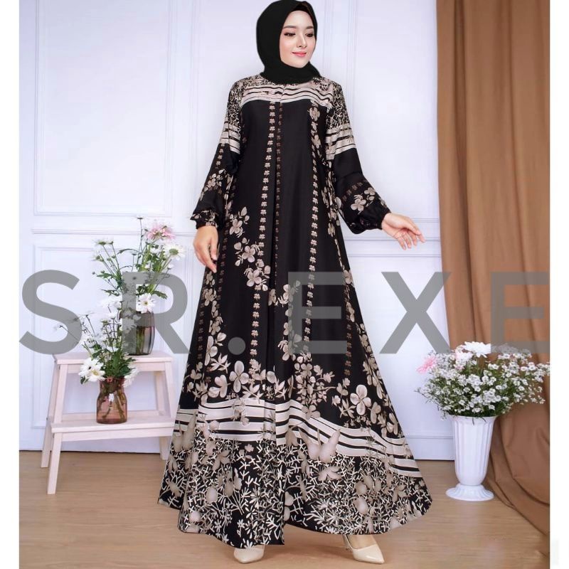 Ready Stock ✅ Maxi Dress Gamis Maxmara Lux Ukuran M L Xl Xxl Xxxl Motif Bunga Bunga Premium Kuning K