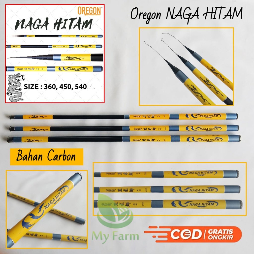 Joran Tegek Bahan Carbon Dan Set Kolong Oregon Naga Hitam 360 450 540 Ruas Panjang Action Medium / T
