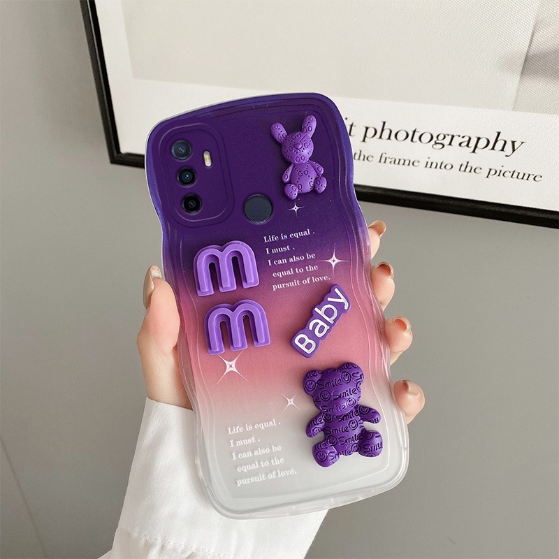 Gloden tree Phone Case Untuk OPPO A53 A33 A32 2020 A53S A11S 2021kotak Telepon 3D Alphabet Bear Pelindung Kamera Pelindung Penutup Belakang Couple Case