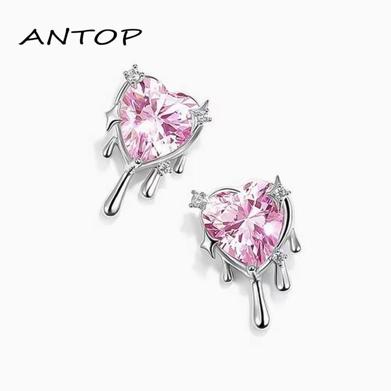 【antop】Anting Perempuan Manis Indah Glitter Zirkon Anting Cinta Cair