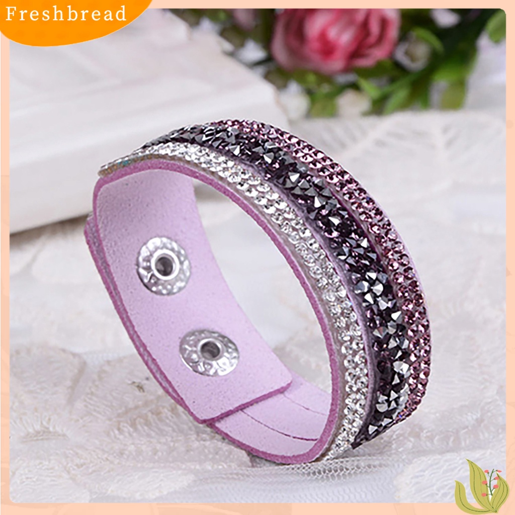 &lt; Freshbread &gt; Wanita Fashion Gelang Tangan Kulit Imitasi Kristal Berlian Imitasi Untuk Hadiah Perjamuan Pacaran