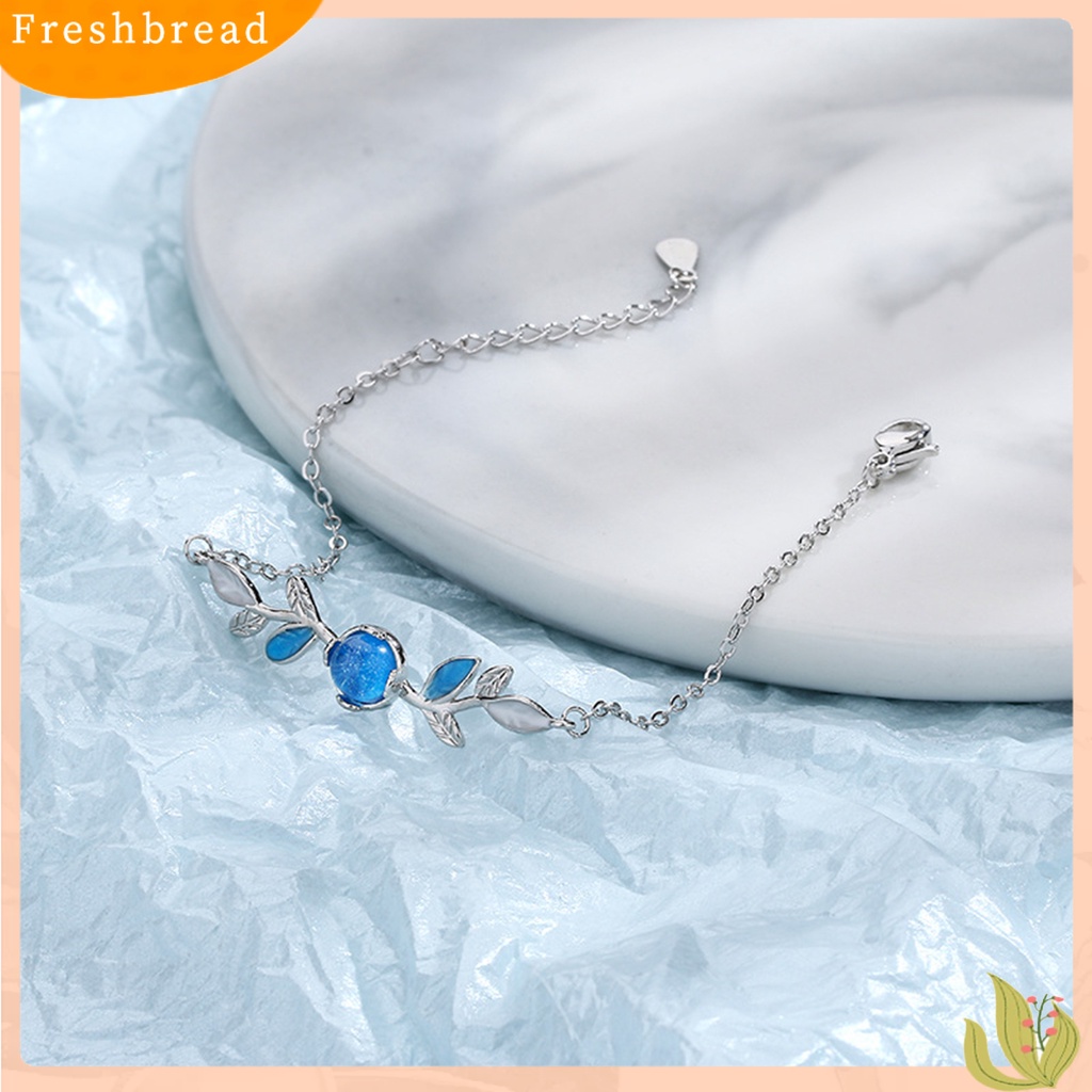 &lt; Freshbread &gt; Ladies Bracelet Everyday Wear Copper Summer Blue Zirconia Leaf Bracelet Untuk Pesta