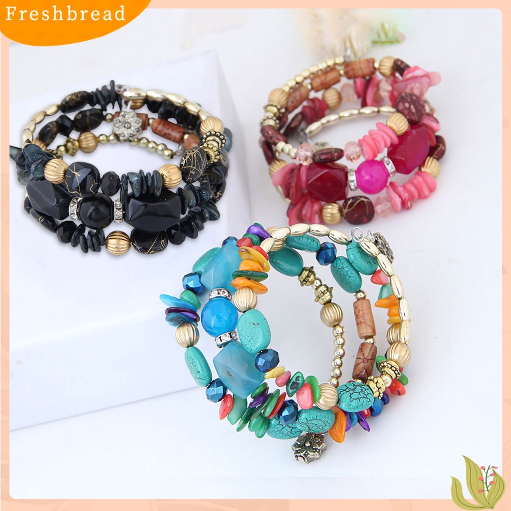 &lt; Freshbread &gt; Gelang Wanita Manik-Manik Gaya Vintage Turquoise Faux Crystal Student Bracelet Untuk Pakaian Sehari-Hari