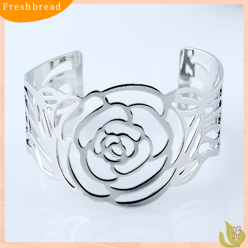 &lt; Freshbread &gt; Fashion Wanita Logam Pembukaan Mawar Berongga Manset Gelang Bangle Pergelangan Tangan Band Perhiasan