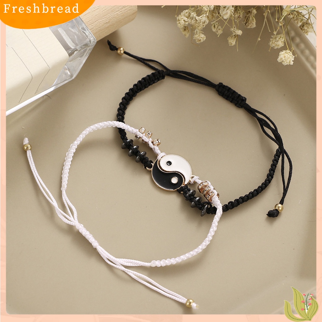 &lt; Freshbread &gt; 2Pcs Gelang Couple 2jodoh Yin Yang Tangan Rajutan Pria Wanita Berlian Imitasi Mengkilap Gelang Yang Dapat Disesuaikan Untuk Hari Kasih Sayang