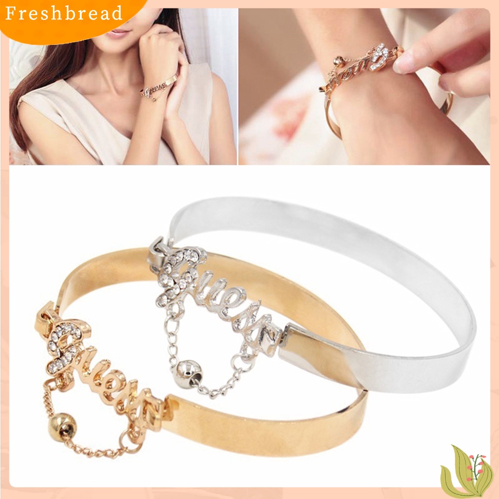 &lt; Freshbread &gt; Huruf Elegan Berlian Imitasi Mengkilap Manik Liontin Bangle Wanita Gelang Hadiah