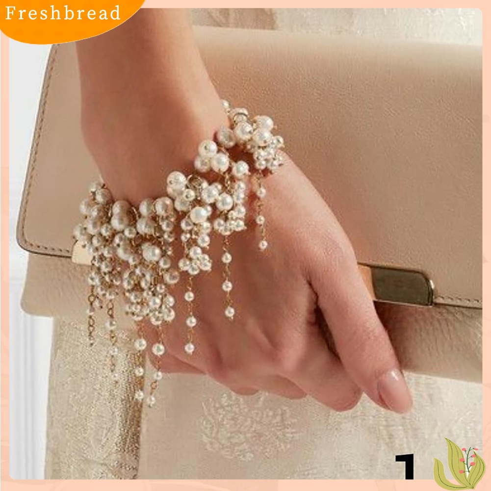 &lt; Freshbread &gt; Fashion Mutiara Imitasi Rumbai Gelang Wanita Pesta Cocktail Perhiasan Pesona Hadiah